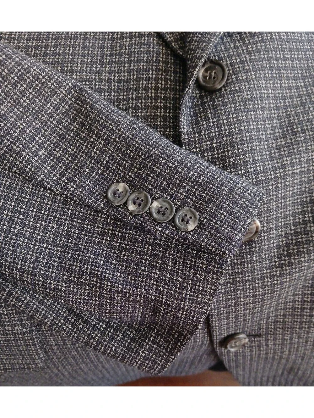 Vintage Nordstrom Black Check Waffle Tweed Wool Men Blazer 46L Sport Coat Jacket